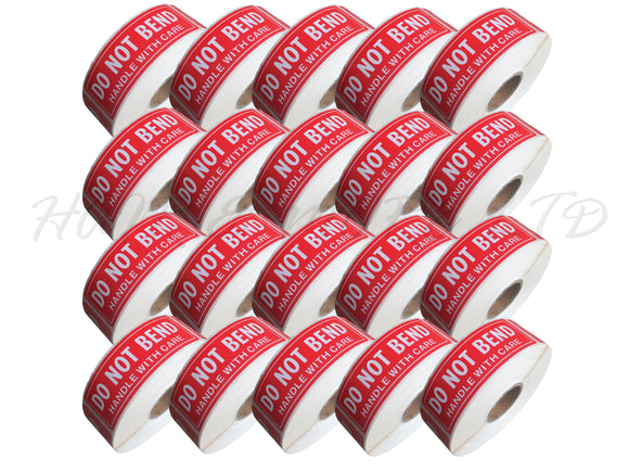 DO NOT BEND HANDLE WITH CARE STICKERS - 20 ROLLS OF 500