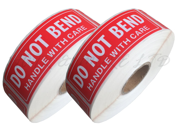 DO NOT BEND HANDLE WITH CARE STICKERS -2 ROLLS OF 500