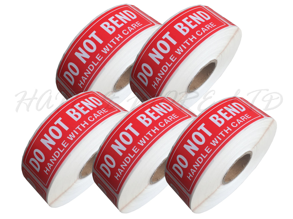 DO NOT BEND HANDLE WITH CARE STICKERS - 5 ROLLS OF 500