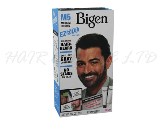 Bigen EZ Colour For Men Hair + Beard/Moustache Colour - M5 Medium Brown, Mens Easy To Use Comb-In Hair + Beard + Moustache Colour - No Ammonia, Mens Hair Colour With Great Grey Coverage - No Skin Staining, Bigen - Mens Grooming Products, Just For Men, NZ Barber Supplies, NZ Salon Supplies