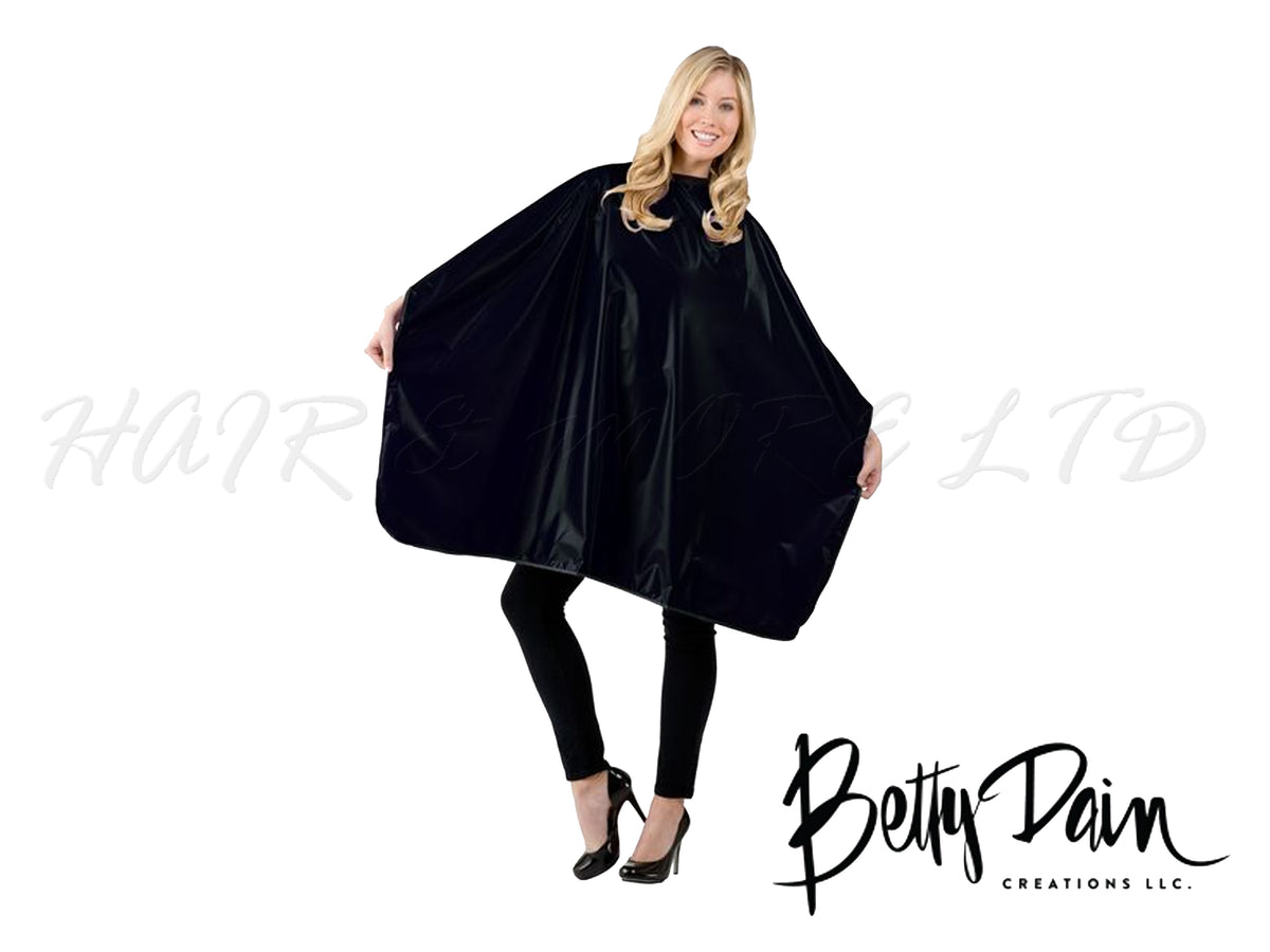 Betty Dain Jumbo Vinyl Cutting/Colouring Cape - Black, Water Proof & Stain Resistant Hairdressing Colouring/Cutting Cape Black - Soft Nylon Neckband With Velcro Closure For Client Comfort, Hairdressing Client Cape, NZ Professional Barber Supplies, NZ Salon Suppliers