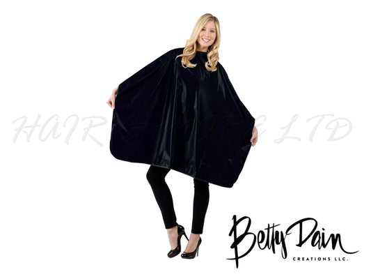 Betty Dain Jumbo Vinyl Cutting/Colouring Cape - Black, Water Proof & Stain Resistant Hairdressing Colouring/Cutting Cape Black - Soft Nylon Neckband With Velcro Closure For Client Comfort, Hairdressing Client Cape, NZ Professional Barber Supplies, NZ Salon Suppliers