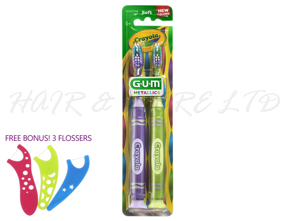 Gum Metallics Crayola Toothbrush, Suction Base 2pk (Purple/Green)