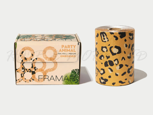 Framar Embossed Highlighting Roll Foil Party Animal, 97.5m Roll Foil With Cutter Bar On Box To Cut Foils To Size in Leopard Print Pattern