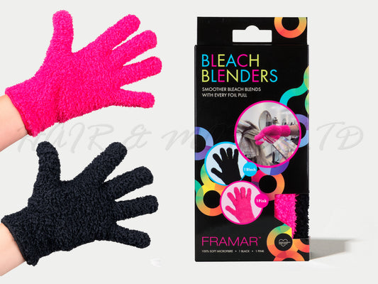 Framar Bleach Blenders 2 Pack - One Pink & One Black Glove, Bleach Blender Gloves - Soft Microfibre Washable Gloves For Blending Colour And Bleach, Absorbent & Washable Microfibre Gloves, Authorized Framar Stockist, Framar NZ, NZ Professional Salon Supplies