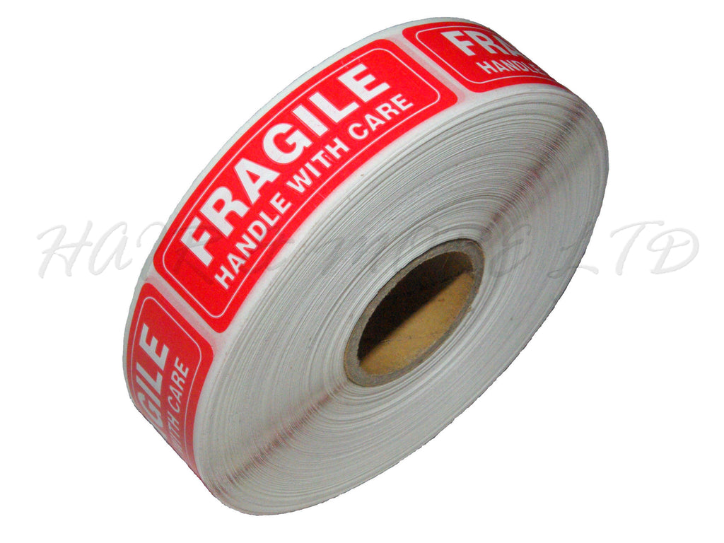 FRAGILE HANDLE WITH CARE STICKERS - ROLL OF 500