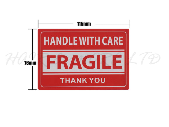 FRAGILE Handle With Care STICKERS - LARGE SIZE 76mm x 115mm (500 per Roll)