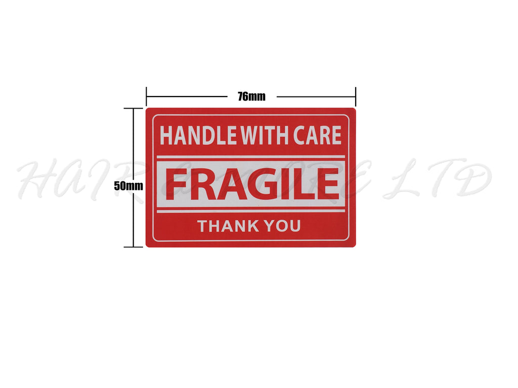 FRAGILE Handle With Care STICKERS - MEDIUM SIZE 50mm x 76mm (500 per Roll)