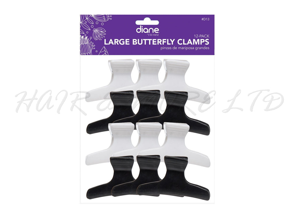 Butterfly Clips - Pack of 12 (Black/White) D13