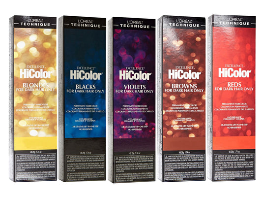 L'oreal HiColor Professional Multi Level Lift Hair Colour For Dark Hair Only 49g Tube, High Lift Hair Colour Lifts 3 - 4 Shades And Adds Colour In One Step, Reds + Browns + Violets + Blacks + Blonde Shades For Dark Hair Only, Requires 30 Vol Developer or 20 Vol Developer For Relaxed Hair (Developer Not Included), L'oreal Technique Hair Colour, NZ Professional Salon Supplies 