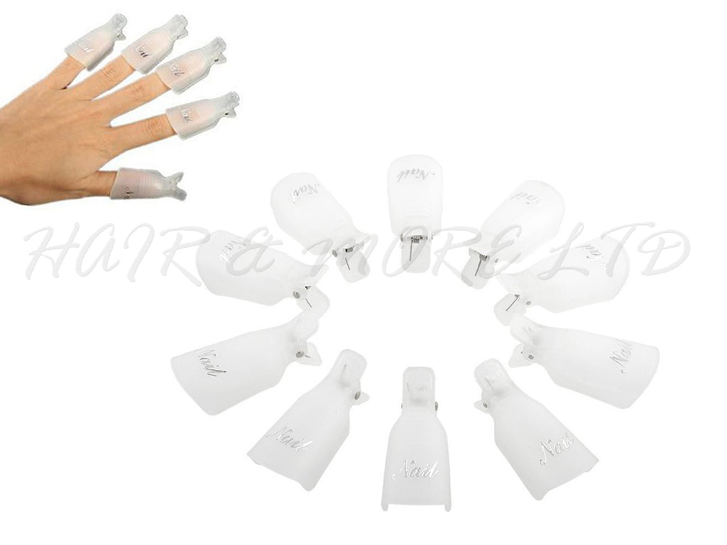 Gel/Shellac Polish Soak Off Clip On Nail Caps, 10 pack White/Clear