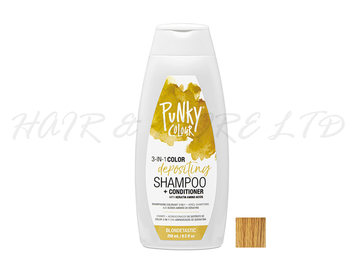Punky Colour 3 In 1 Colour Depositing Shampoo + Conditioner 250ml - Blondetastic Colour, Golden Blonde Hair Colour Depositing Shampoo & Conditioner In One, Freshen Up Hair Colour In One Step, Hair Colour Maintenance, Brightens Up Light Golden Blonde Hair, Adds Colour & Shine To Hair, Professional Hair And Beauty Supplies, NZ Salon Supplies