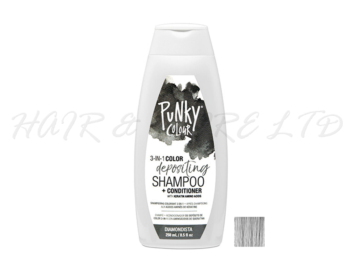 Punky Colour 3 In 1 Colour Depositing Shampoo + Conditioner 250ml - Daimondista Colour, Grey/Dark Silver Hair Colour Depositing Shampoo & Conditioner In One, Freshen Up Hair Colour In One Step, Add Temporary Funky Colour To Light And Blonde Hair, Hair Colour Maintenance, Adds Colour & Shine To Hair, Professional Hair And Beauty Supplies, NZ Salon Supplies