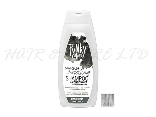 Punky Colour 3 In 1 Colour Depositing Shampoo + Conditioner 250ml - Daimondista Colour, Grey/Dark Silver Hair Colour Depositing Shampoo & Conditioner In One, Freshen Up Hair Colour In One Step, Add Temporary Funky Colour To Light And Blonde Hair, Hair Colour Maintenance, Adds Colour & Shine To Hair, Professional Hair And Beauty Supplies, NZ Salon Supplies