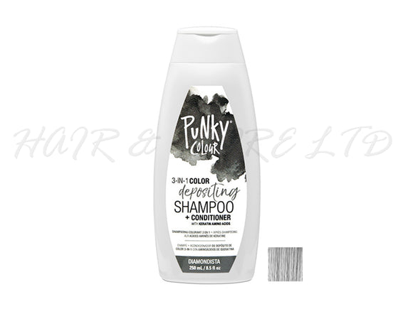Punky Colour 3 In 1 Colour Depositing Shampoo + Conditioner 250ml - Daimondista Colour, Grey/Dark Silver Hair Colour Depositing Shampoo & Conditioner In One, Freshen Up Hair Colour In One Step, Add Temporary Funky Colour To Light And Blonde Hair, Hair Colour Maintenance, Adds Colour & Shine To Hair, Professional Hair And Beauty Supplies, NZ Salon Supplies