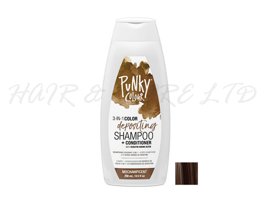 Punky Colour 3 In 1 Colour Depositing Shampoo + Conditioner 250ml - Mochanificent Colour, Cool Brown Mocha Hair Colour Depositing Shampoo & Conditioner In One, Freshen Up Hair Colour In One Step, Add Temporary Funky Colour To Light And Blonde Hair, Hair Colour Maintenance, Adds Colour & Shine To Hair, Professional Hair And Beauty Supplies, NZ Salon Supplies