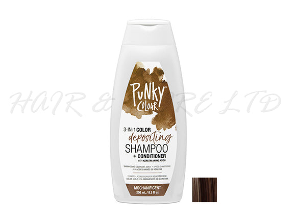 Punky Colour 3 In 1 Colour Depositing Shampoo + Conditioner 250ml - Mochanificent Colour, Cool Brown Mocha Hair Colour Depositing Shampoo & Conditioner In One, Freshen Up Hair Colour In One Step, Add Temporary Funky Colour To Light And Blonde Hair, Hair Colour Maintenance, Adds Colour & Shine To Hair, Professional Hair And Beauty Supplies, NZ Salon Supplies