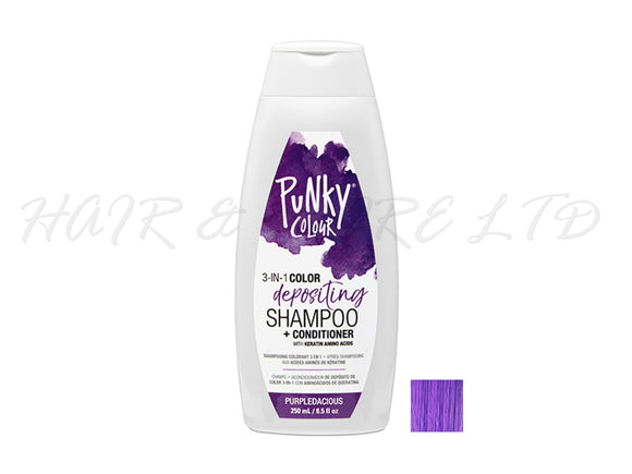Punky Colour 3 In 1 Colour Depositing Shampoo + Conditioner 250ml - Purpledacious Colour, Bright Purple Hair Colour Depositing Shampoo & Conditioner In One, Freshen Up Hair Colour In One Step, Add Temporary Funky Colour To Light And Blonde Hair, Hair Colour Maintenance, Adds Colour & Shine To Hair, Professional Hair And Beauty Supplies, NZ Salon Supplies