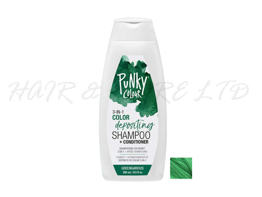 Punky Colour 3 In 1 Colour Depositing Shampoo + Conditioner 250ml - Greengarious Colour, Green Hair Colour Depositing Shampoo & Conditioner In One, Freshen Up Hair Colour In One Step, Add Temporary Funky Colour To Light And Blonde Hair, Hair Colour Maintenance, Adds Colour & Shine To Hair, Professional Hair And Beauty Supplies, NZ Salon Supplies