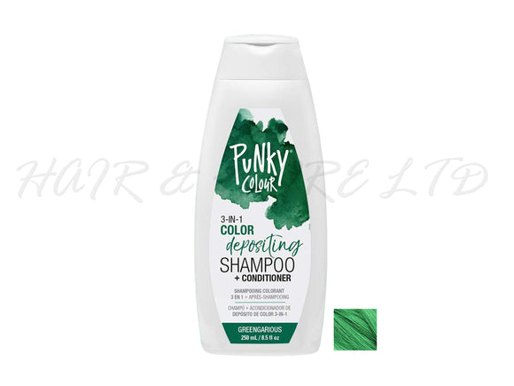 Punky Colour 3 In 1 Colour Depositing Shampoo + Conditioner 250ml - Greengarious Colour, Green Hair Colour Depositing Shampoo & Conditioner In One, Freshen Up Hair Colour In One Step, Add Temporary Funky Colour To Light And Blonde Hair, Hair Colour Maintenance, Adds Colour & Shine To Hair, Professional Hair And Beauty Supplies, NZ Salon Supplies