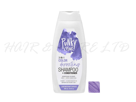 Punky Colour 3 In 1 Colour Depositing Shampoo + Conditioner 250ml - Lavenderapturous Colour, Lavender/Light Purple Hair Colour Depositing Shampoo & Conditioner In One, Freshen Up Hair Colour In One Step, Add Temporary Funky Colour To Light And Blonde Hair, Hair Colour Maintenance, Adds Colour & Shine To Hair, Professional Hair And Beauty Supplies, NZ Salon Supplies