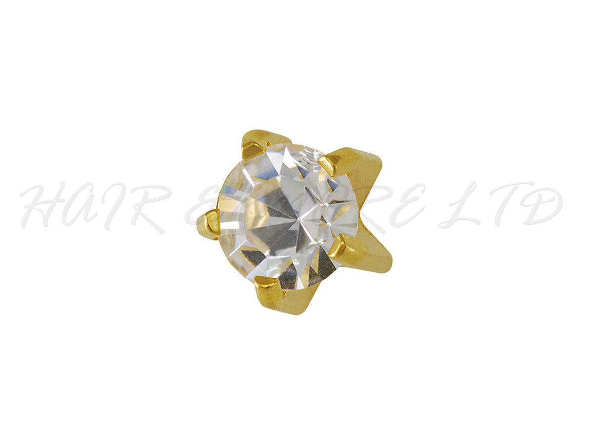 Studex Gold Plated Stainless Steel 'Prong' Style Mini Earrings With Cubic Zirconia 2mm - 1 Pair, Studex Earings Cubic Zirconia Set In Prong Style, Studex Brand Earrings, Medical Grade Stainless Steel Earrings With 24 Karat Gold Coating, Pre-Sterilized + Allergy Free Earrings, NZ Beauty Supplies, NZ Salon Supplies, Great Salon & Pharmacy Retail Item