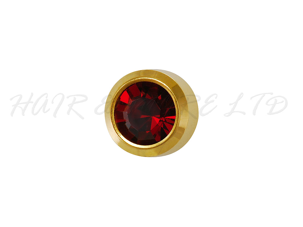 Studex Gold Plated Stainless Steel Round Stud Earrings - January With Garnet Cubic Zirconia 3mm - 1 Pair, Studex Earings Deep Red Cubic Zirconia, Studex Brand Earrings, Medical Grade Stainless Steel Earrings With 24 Karat Gold Coating, Pre-Sterilized + Allergy Free Earrings, NZ Beauty Supplies, NZ Salon Supplies, Great Salon & Pharmacy Retail Item