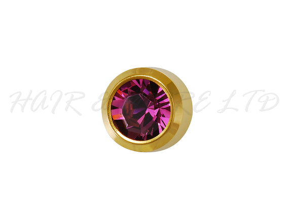 Studex Gold Plated Stainless Steel Round Stud Earrings - February With Amethyst Cubic Zirconia 3mm - 1 Pair, Studex Earings Purple Cubic Zirconia, Studex Brand Earrings, Medical Grade Stainless Steel Earrings With 24 Karat Gold Coating, Pre-Sterilized + Allergy Free Earrings, NZ Beauty Supplies, NZ Salon Supplies, Great Salon & Pharmacy Retail Item