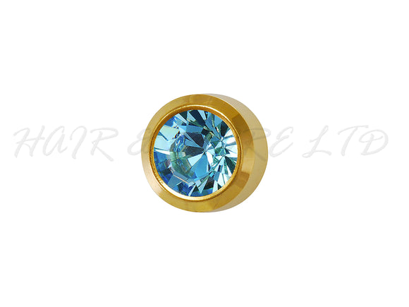 Studex Gold Plated Stainless Steel Round Stud Earrings - March With Aquamarine Cubic Zirconia 3mm - 1 Pair, Studex Earings Light Blue Cubic Zirconia, Studex Brand Earrings, Medical Grade Stainless Steel Earrings With 24 Karat Gold Coating, Pre-Sterilized + Allergy Free Earrings, NZ Beauty Supplies, NZ Salon Supplies, Great Salon & Pharmacy Retail Item
