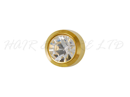 Studex Gold Plated Stainless Steel Round Stud Earrings - April With Crystal Cubic Zirconia 3mm - 1 Pair, Studex Earings Clear Cubic Zirconia, Studex Brand Earrings, Medical Grade Stainless Steel Earrings With 24 Karat Gold Coating, Pre-Sterilized + Allergy Free Earrings, NZ Beauty Supplies, NZ Salon Supplies, Great Salon & Pharmacy Retail Item