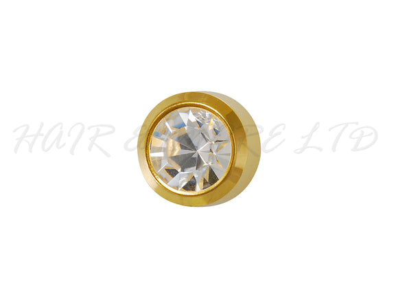 Studex Gold Plated Stainless Steel Round Stud Earrings - April With Crystal Cubic Zirconia 3mm - 1 Pair, Studex Earings Clear Cubic Zirconia, Studex Brand Earrings, Medical Grade Stainless Steel Earrings With 24 Karat Gold Coating, Pre-Sterilized + Allergy Free Earrings, NZ Beauty Supplies, NZ Salon Supplies, Great Salon & Pharmacy Retail Item