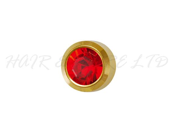 Studex Gold Plated Stainless Steel Round Stud Earrings - July With RubyCubic Zirconia 3mm - 1 Pair, Studex Earings Red Cubic Zirconia, Studex Brand Earrings, Medical Grade Stainless Steel Earrings With 24 Karat Gold Coating, Pre-Sterilized + Allergy Free Earrings, NZ Beauty Supplies, NZ Salon Supplies, Great Salon & Pharmacy Retail Item