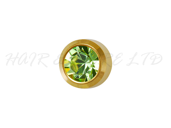 Studex Gold Plated Stainless Steel Round Stud Earrings - August With Peridot Cubic Zirconia 3mm - 1 Pair, Studex Earings Light Green Cubic Zirconia, Studex Brand Earrings, Medical Grade Stainless Steel Earrings With 24 Karat Gold Coating, Pre-Sterilized + Allergy Free Earrings, NZ Beauty Supplies, NZ Salon Supplies, Great Salon & Pharmacy Retail Item