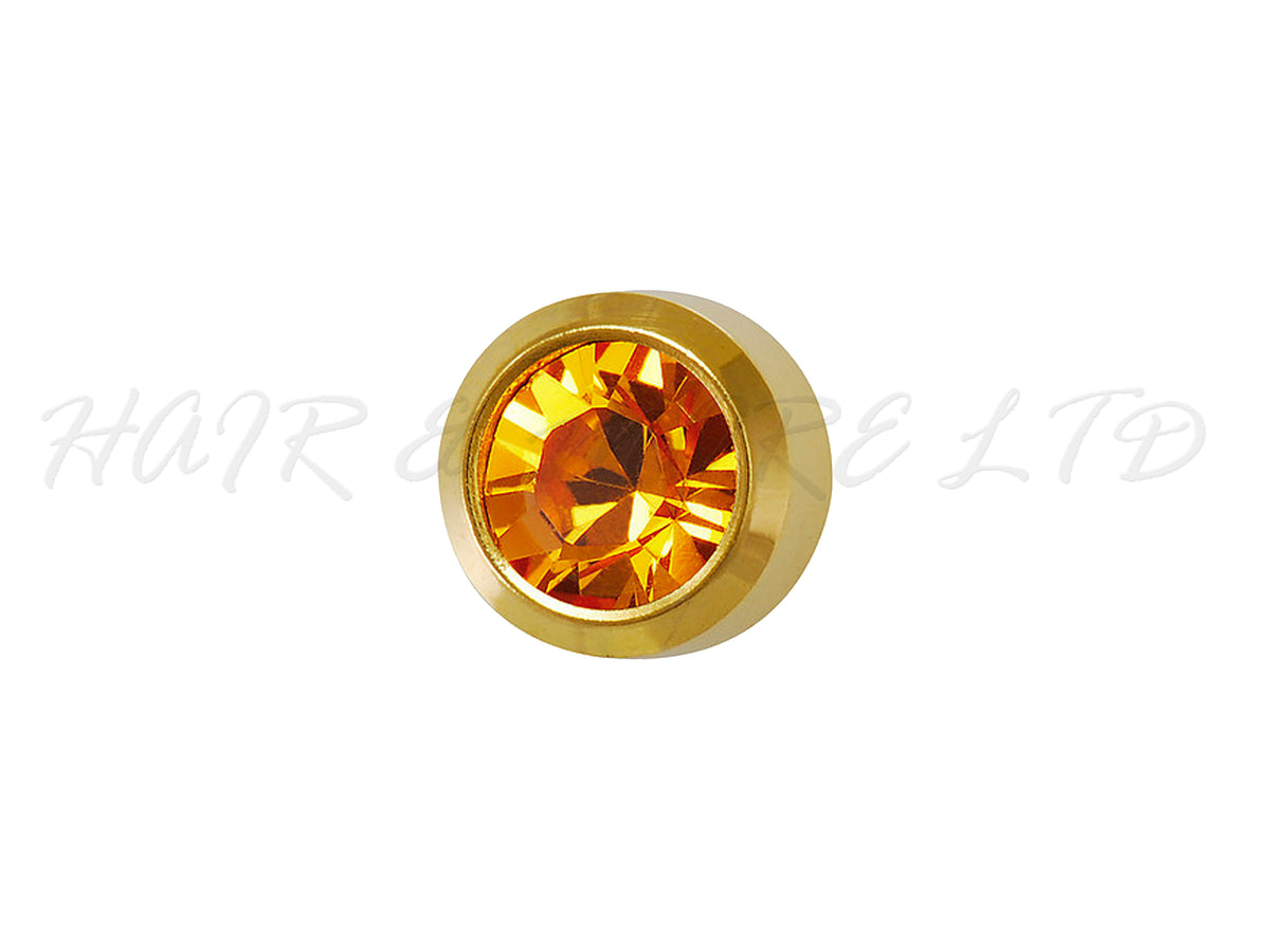 Studex Gold Plated Stainless Steel Round Stud Earrings - November With Topaz Cubic Zirconia 3mm - 1 Pair, Studex Earings Orange Cubic Zirconia, Studex Brand Earrings, Medical Grade Stainless Steel Earrings With 24 Karat Gold Coating, Pre-Sterilized + Allergy Free Earrings, NZ Beauty Supplies, NZ Salon Supplies, Great Salon & Pharmacy Retail Item