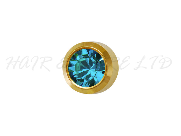 Studex Gold Plated Stainless Steel Round Stud Earrings - December With Blue Zircon Cubic Zirconia 3mm - 1 Pair, Studex Earings Medium Blue Cubic Zirconia, Studex Brand Earrings, Medical Grade Stainless Steel Earrings With 24 Karat Gold Coating, Pre-Sterilized + Allergy Free Earrings, NZ Beauty Supplies, NZ Salon Supplies, Great Salon & Pharmacy Retail Item