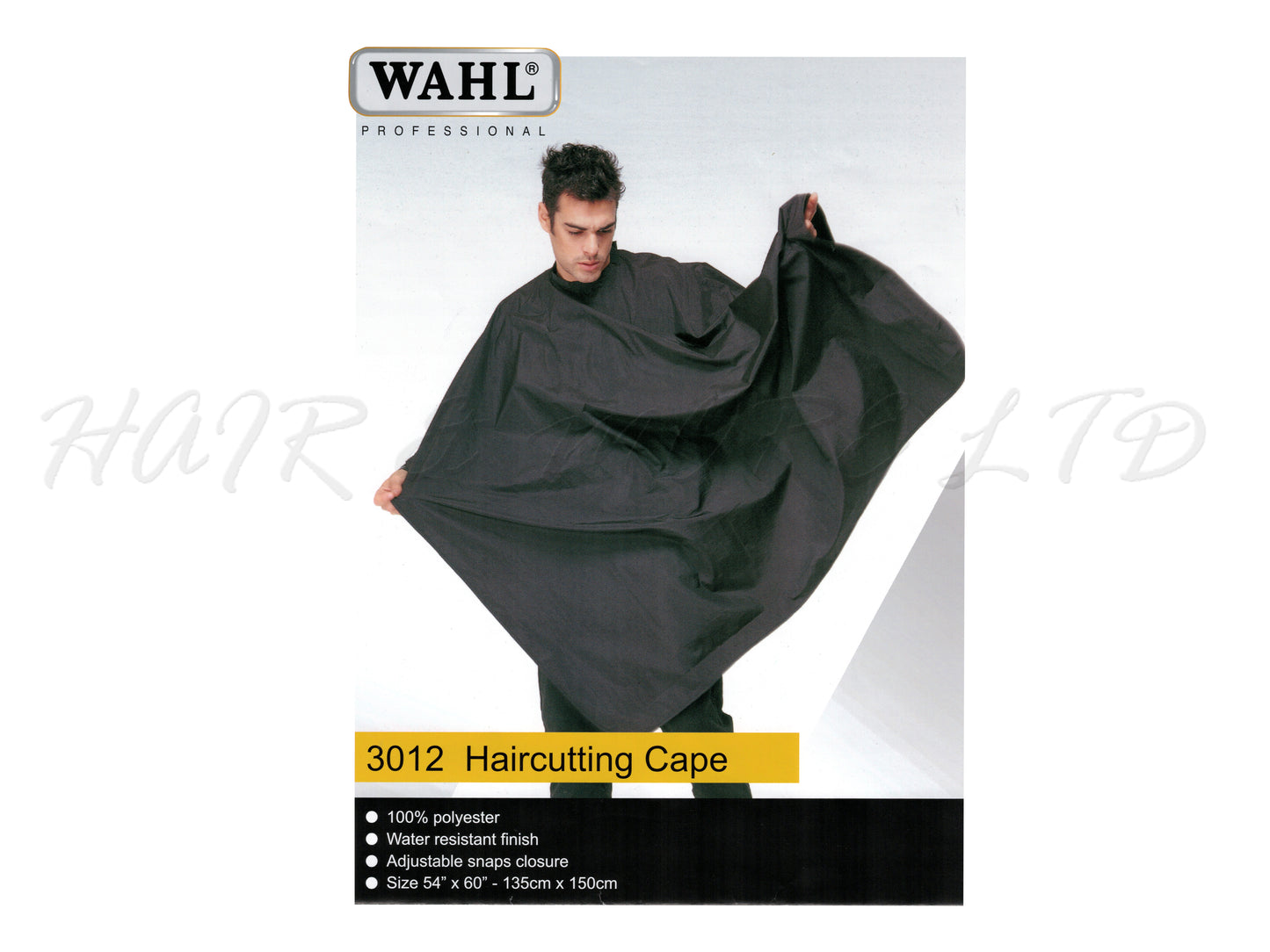 Wahl Professional Barber Cutting Cape With Snap Closure - Black, Light Weight Wahl Brand Black Cutting Cape, Black Hairdressing/Barber Cape With Adjustable Snap Closure, Wahl NZ, Authorized Wahl Stockist NZ, NZ Professional Barber Supplies, NZ Salon Suppliers