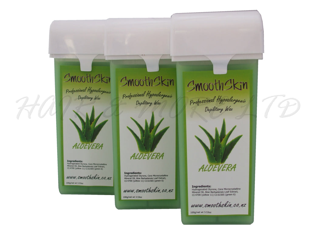 Smooth Skin Warm/Strip Wax Cartridge 100ml - Aloe Vera x 3, Warm Wax For Hair Removal - Ideal For Larger Areas Like Legs And Arms, Wax Strips Required For Use, Best Heated In A Wax Cartridge Heater For Even Heating, Roll On Wax, Professional Hair And Beauty Supplies NZ, Salon Supplies NZ