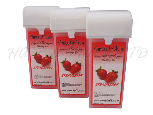 Smooth Skin Warm/Strip Wax Cartridge 100ml - Strawberry x 3, Warm Wax For Hair Removal - Ideal For Larger Areas Like Legs And Arms, Wax Strips Required For Use, Best Heated In A Wax Cartridge Heater For Even Heating, Roll On Wax, Professional Hair And Beauty Supplies NZ, Salon Supplies NZ
