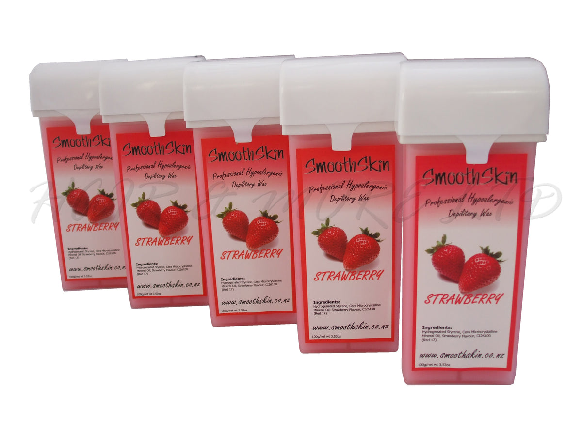 Smooth Skin Warm/Strip Wax Cartridge 100ml - Strawberry x 5, Warm Wax For Hair Removal - Ideal For Larger Areas Like Legs And Arms, Wax Strips Required For Use, Best Heated In A Wax Cartridge Heater For Even Heating, Roll On Wax, Professional Hair And Beauty Supplies NZ, Salon Supplies NZ