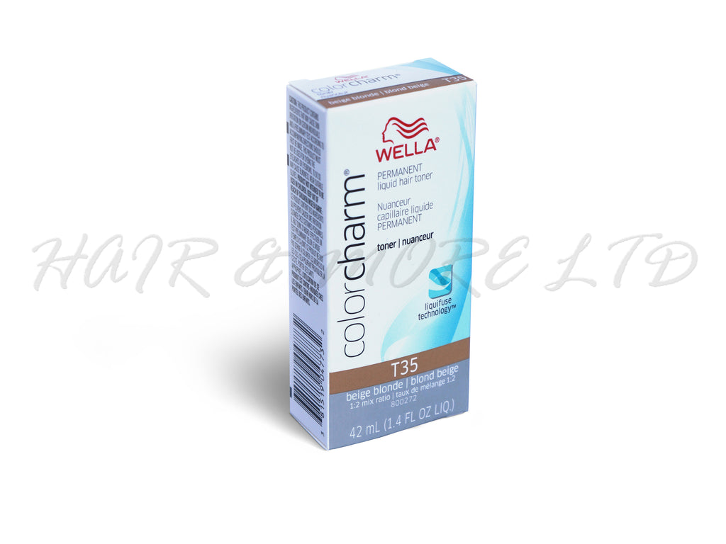 Wella Color Charm Permanent Liquid Toner T35 Beige Blonde, Wella Toners, Toning For Blonde Hair, Beige Blonde Toner, Toner For Hair, Wella Permanent Colours And Toners, NZ Salon Supplies, NZ Hair Colour Supplies, NZ Professional Hair Care Supplies