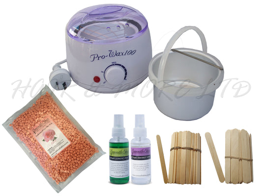 Professional Hot Wax Starter Kit Includes 500cc Wax Heater Pot + Hot Wax + Pre-Wax And After-Wax Sprays + Large & Small Spatulas, Bikini Wax, Ideal Wax Kit For DIY Waxing, Hot Wax Best For Underarms & Bikini & Facial Waxing, NZ Professional Hair And Wax Suppliers, Salon Supplies NZ