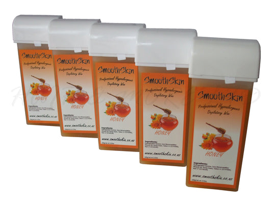 Smooth Skin Warm/Strip Wax Cartridge 100ml - Honey x 5, Warm Wax For Hair Removal - Ideal For Larger Areas Like Legs And Arms, Wax Strips Required For Use, Best Heated In A Wax Cartridge Heater For Even Heating, Roll On Wax, Professional Hair And Beauty Supplies NZ, Salon Supplies NZ