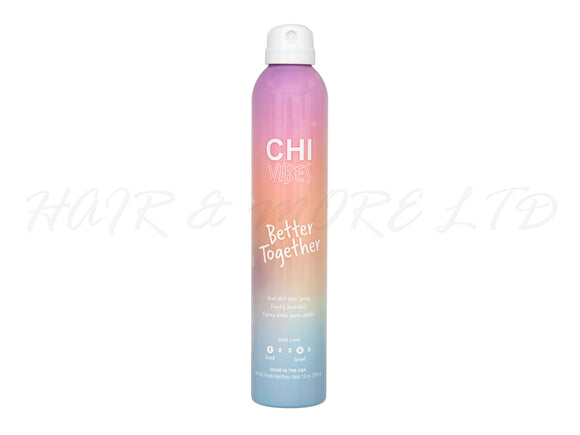 Chi Vibes Better Together Dual Hair Spray 284g, Chi Vibes Hair Spray With 'Good' Factor 1 Hold & 'Great' Factor 4 Hold, Twist The Nozzle To Adjust Hold Factor Of Hair Spray, Official Chi Stockist NZ, NZ Hair And Beauty Supplies, NZ Salon Supplies