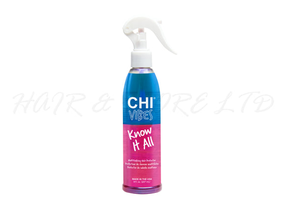 Chi Vibes Know It All Multi-Tasking Hair Protector Spray 2237ml, Chi Vibes Know It All - The Ultimate Multiple Benefit Hair Leave In Conditioning Spray, Nourishing For Dry Hair + Detangling + Heat Protection + Humidity Blocker + 17 Other Benefits, Official Chi Stockist NZ, NZ Hair And Beauty Supplies, NZ Salon Supplies
