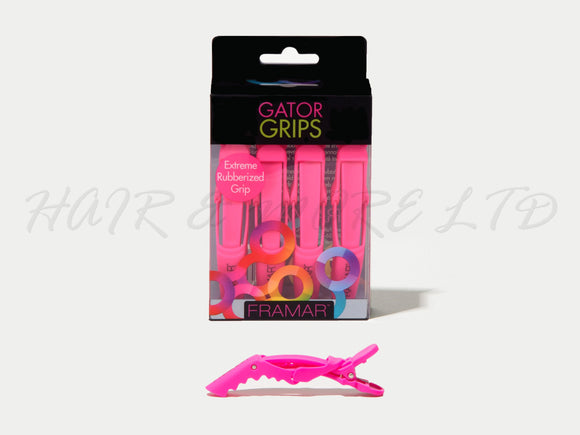 Framar Gator Grips Sectioning Clips 4 Pack Pink, Framar Stockist NZ, Framar Gator Clips, Framar Hot Pink, Framar Limited Edition, Salon Essentials, NZ Salon Supplies