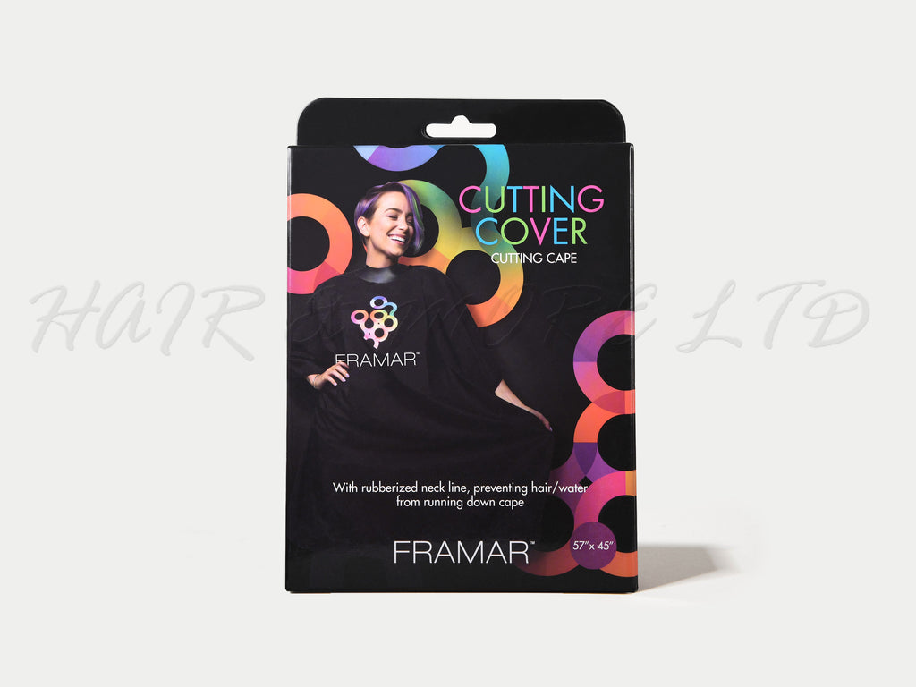Framar Cutting Cover Cutting Cape - Black, Hairdressing Cape Black With Wide, Comfortable Rubberized Neck With Snap Closure, Framar For Hairdressers, Framar Stockist NZ, NZ Professional Barber Supplies, NZ Salon Suppliers