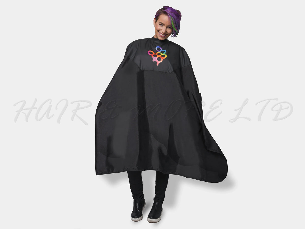 Framar Colour Cover Colouring Cape - Black, Hairdressing Colour Cape Black With Rubberized Neck & Chest For Easy Colour Wipe Off, Colour Cape With Snap Closure, Framar For Hairdressers, Framar Stockist NZ, NZ Professional Barber Supplies, NZ Salon Suppliers