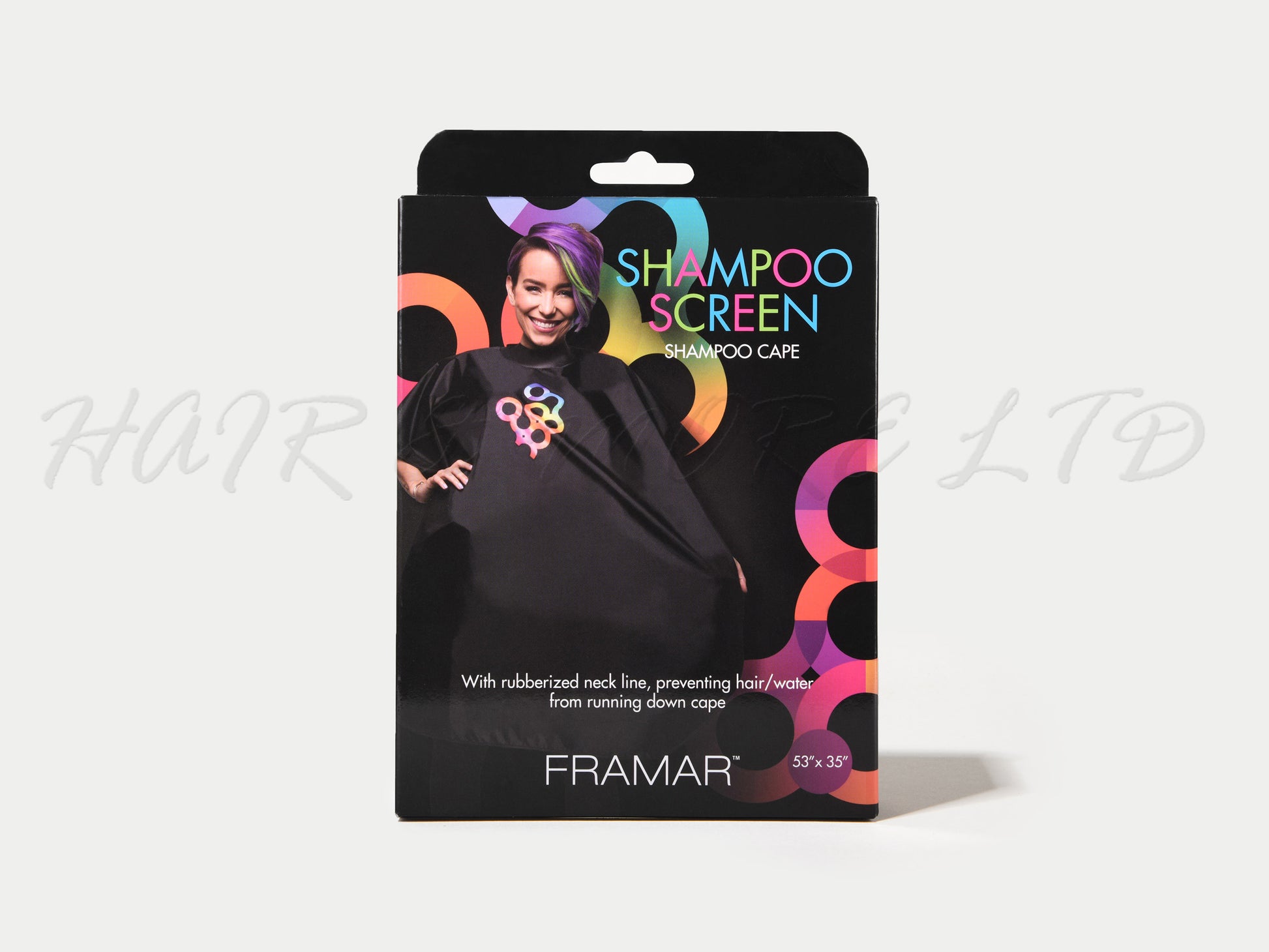 Framar Shampoo Screen Cape - Black, Hairdressing Cape Black With Wide, Comfortable Rubberized Neck With Snap Closure, Framar For Hairdressers, Framar Stockist NZ, NZ Professional Barber Supplies, NZ Salon Suppliers