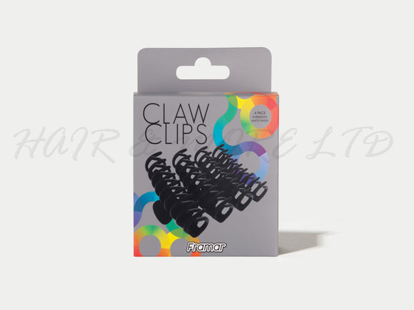 Framar Hair Claw Clips Black 4 Pack, Matte Black Claw Clips, Hair Clips, Framar Hair Accessories