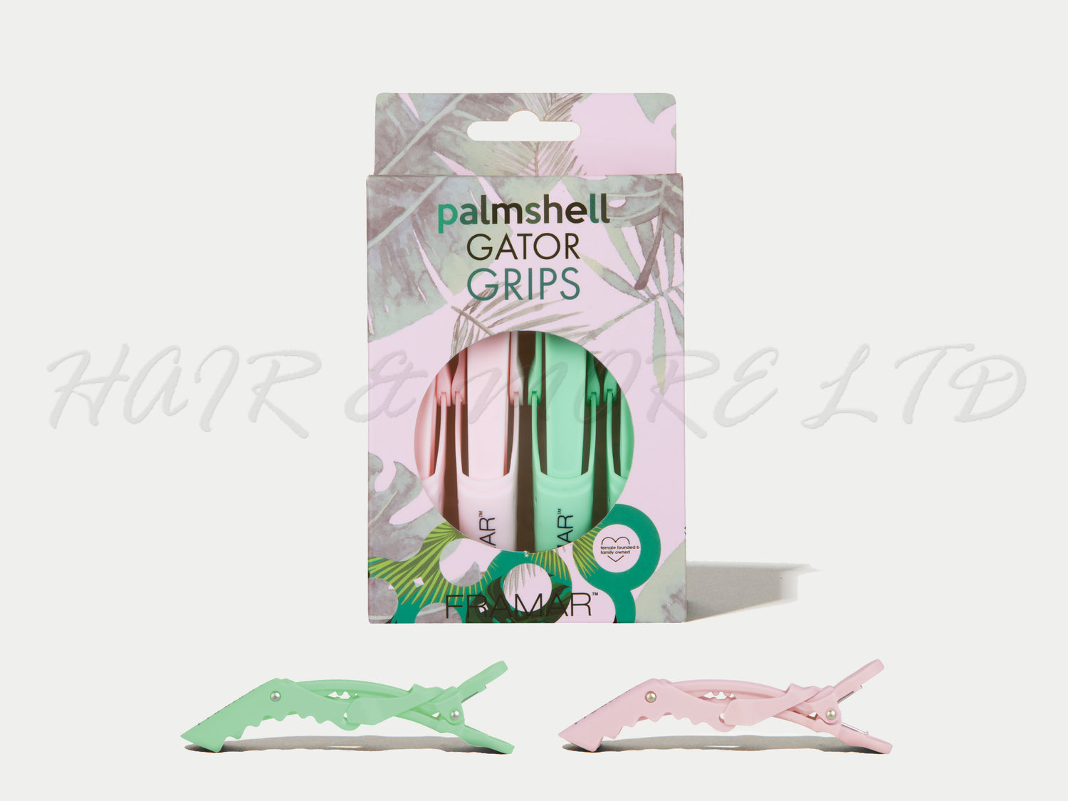 Framar Gator Grips Sectioning Clips 4 Pack Palmshell Pastel Pink and Green, Framar Stockist NZ, Framar Gator Clips, Framar Palmshell, Framar Limited Edition, Salon Essentials, NZ Salon Supplies